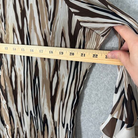 Vintage 90s Crinkle Sheer Blouse XL Ruffle Artsy Abstract Neutrals Siren Loud - Picture 9 of 11